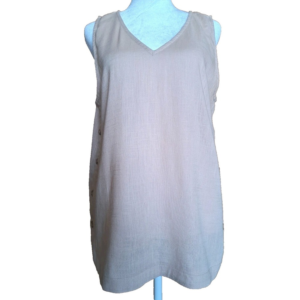 Doe & Rae Women's Rayon/Linen Light Pink Sleeveless Tunic Top‎  Sides Button L